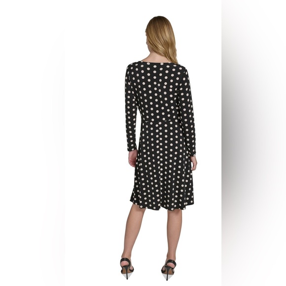 Halston Women's Polka-Dot Long-Sleeve Midi Dress/size L - Picture 5 of 10